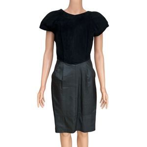 INTERIN Suede Pig Skin Leather Vintage Dress Padded Shoulders Pockets Size 5